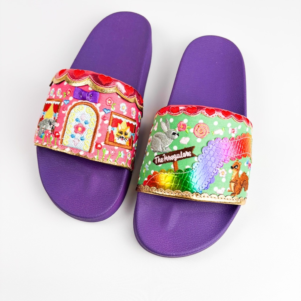 Irregular Choice “Happy Mouse” 4398-22A Candy Cottage Slides – Size 38